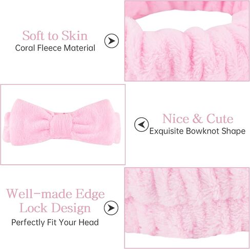 Casoty Pink 6 PCS SPA عصابة ، شريط شعر لغسل الوجه ، عقال المكياج ، عصابات العناية بالبشرة ، ونطاق الصوف الناعم لغسل الوجه اليوغا in Kuwait