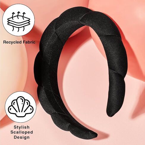 Kitsch Spa Beadband لغسل الوجه - النسيج المعاد تدويره ، وعصابات رأس أسود غير قابلة للانزلاق للنساء - أشياء لطيفة للمكياج ، والجمال ، والعناية بالبشرة ، والعناية الذاتية - 1pc in Kuwait