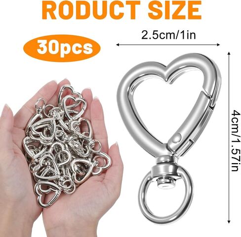 Yolev 30 Pcs Heart Keychain Clip, Hanging Buckle Heart Keychain Clasp, Spring Snap Key Ring Accessories for Bags, Jewelry DIY in Saudi Arabia