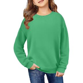 Arshiner Girls Crewneck Sweatshirt Long Sleeve Pullover Tops Drop Shoulder Sweatshirts Color Block Ribbed Trim for 5-14 Years in Kuwait
