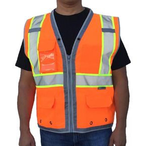 SV2800, ANSI/ISEA Class 2, Surveyor Safety Vest, Reflective w/Yellow Binding, 9 Pockets (iPAD), Neon Orange in Saudi Arabia