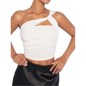 SOLY HUX Women's One Shoulder Tank Top Sleeveless Cut Out Ruched Going Out Fitted Crop Tops in Saudi Arabia