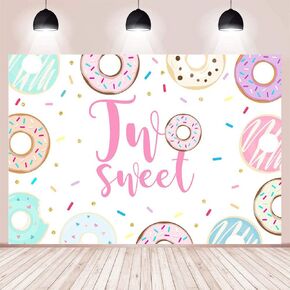 MEHOFOND Two Sweet Backdrop for Girl Two Sweet Birthday Decorations Supplies Donut Theme Party Colorful Pink Donut Photography Background Dessert Table Banner Studio Photo Props 5x3ft in Kuwait