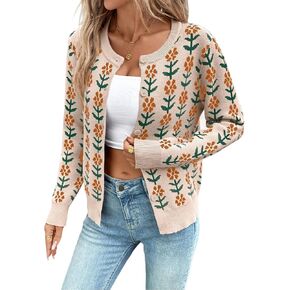 Sidefeel Women's Open Front Cardigan Sweaters Long Sleeve Button Down Floral Sweater in Saudi Arabia