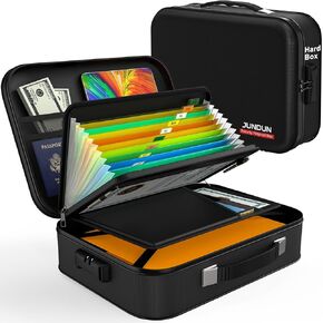 JUNDUN Fireproof Document Box,Hard Case Fireproof Document Organizer with Lock，Home Travel Portable Fireproof Safe Storage Box Case for Letter Size Documents,Files,Papers and Passport,Black in Kuwait