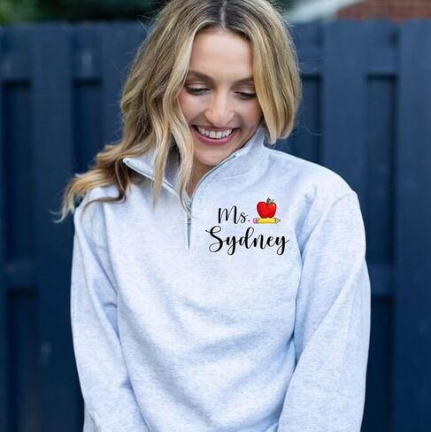 NAZENTI Personalized Teacher Quarter Zip Sweatshirt, Rainbow Teacher Shirts for Women in Saudi Arabia