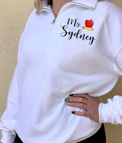 NAZENTI Personalized Teacher Quarter Zip Sweatshirt, Rainbow Teacher Shirts for Women in Saudi Arabia