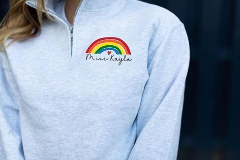 NAZENTI Personalized Teacher Quarter Zip Sweatshirt, Rainbow Teacher Shirts for Women in Saudi Arabia