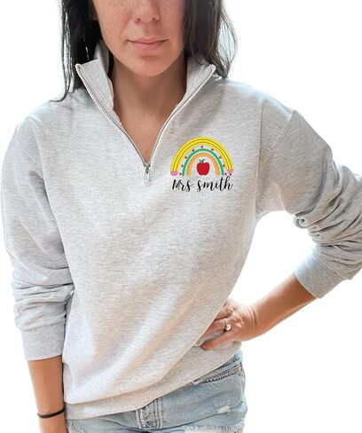 NAZENTI Personalized Teacher Quarter Zip Sweatshirt, Rainbow Teacher Shirts for Women in Saudi Arabia