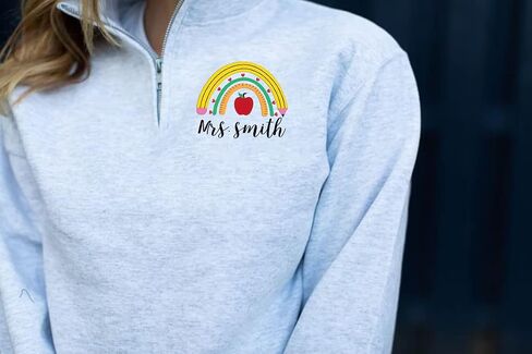 NAZENTI Personalized Teacher Quarter Zip Sweatshirt, Rainbow Teacher Shirts for Women in Saudi Arabia