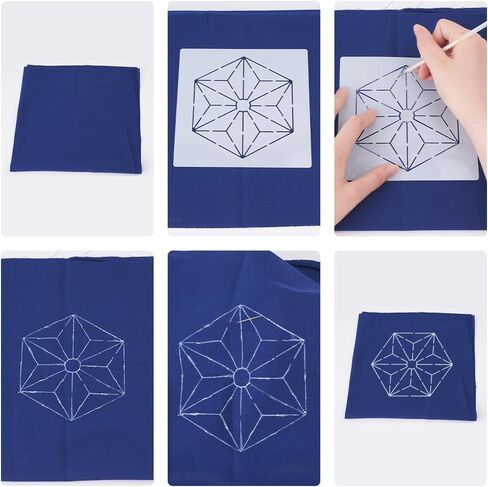 FREEBLOSS 12Pcs 5.5 * 5.5inch Plastic Sashiko Stencils Drawing Stencils Embroidery Patterns 12 Different Japanese Style Patterns Embroidery Templates for Hand Quilting in Kuwait