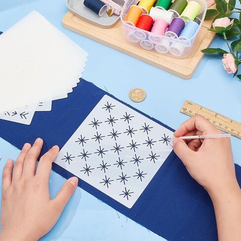 FREEBLOSS 12Pcs 5.5 * 5.5inch Plastic Sashiko Stencils Drawing Stencils Embroidery Patterns 12 Different Japanese Style Patterns Embroidery Templates for Hand Quilting in Kuwait