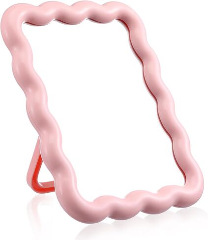 Wave-Shaped Makeup Mirror, Portable Folding Table Desk Mirror with Stand for Bedroom Living Room Travel-Friendly Home Decor Pink 6.7x5.3 Inch in Saudi Arabia