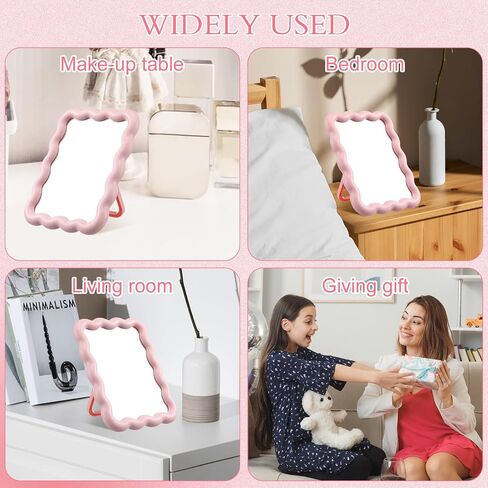 Wave-Shaped Makeup Mirror, Portable Folding Table Desk Mirror with Stand for Bedroom Living Room Travel-Friendly Home Decor Pink 6.7x5.3 Inch in Saudi Arabia