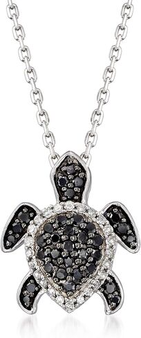 Ross-Simons 0.25 CT. T.W. قلادة قلادة من سلحفاة الماس بالأبيض والأسود في الفضة الاسترليني in Saudi Arabia