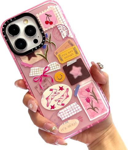 Case for iPhone 16 Plus ، Pink Pink Art Collage Print Kawaii Design Girly Aealthetic Cartoon Pattern for Women Girls Teens Soft TPU Phone Case ، 6.7 " in Saudi Arabia