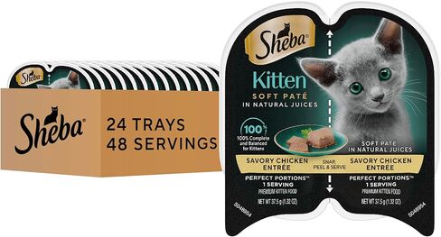 Sheba Perfect Portions Kitten Wet Cat Food Pate Chicken Entree, Salmon Entree, and Turkey Entree, 2.6 oz. Twin-Pack Trays, 24 Count in Saudi Arabia