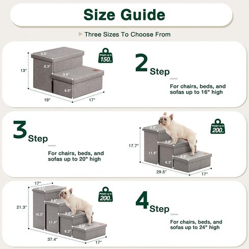 Love's cabin Dog Stairs for High Bed, Foldable Pet Stairs for Small Medium or Large Dogs Puppy with Storage for Bed or Couch, Cat Dog Steps Ramp with Zip up to 200 lbs, Solid Grey, 3 Steps in Saudi Arabia