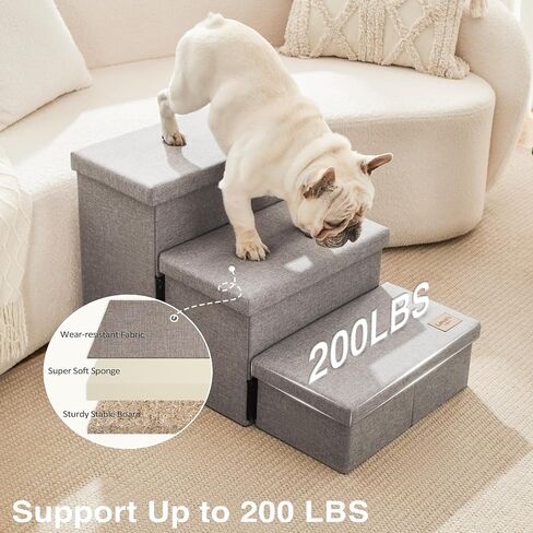 Love's cabin Dog Stairs for High Bed, Foldable Pet Stairs for Small Medium or Large Dogs Puppy with Storage for Bed or Couch, Cat Dog Steps Ramp with Zip up to 200 lbs, Solid Grey, 3 Steps in Saudi Arabia