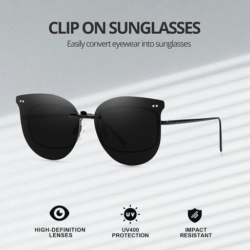 Polarized Cat Eye Clip On Sunglasses for Women Over Prescription Glasses UV Protetion Rimless Non-Flip Up SG3167 in Kuwait