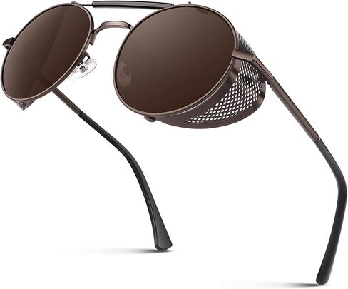 CGID Retro Steampunk Round Polarized Sunglasses Men Womens Metal Side Shield UV400 Protection in Kuwait