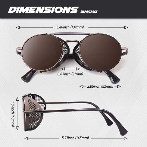 CGID Retro Steampunk Round Polarized Sunglasses Men Womens Metal Side Shield UV400 Protection in Kuwait