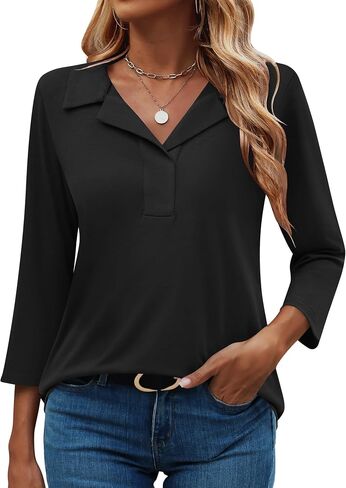 LUYAA Womens Polo Shirts 3/4 Length Sleeve Tops Collar V Neck Business Casual Blouses in Saudi Arabia