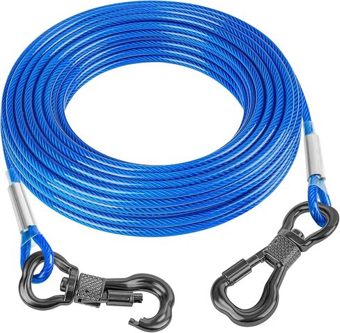 Tresbro 15FT Reflective Dog Tie Out Cable for Dogs Up to 250 Pounds, Steel Wire Dog Leash Cable with Stainless Rotatable Buckle, Lightweight and Enduring, Dog Chains Outside for Outdoor, Yard, Blue in Saudi Arabia