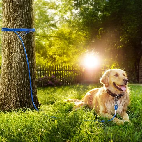 Tresbro 15FT Reflective Dog Tie Out Cable for Dogs Up to 250 Pounds, Steel Wire Dog Leash Cable with Stainless Rotatable Buckle, Lightweight and Enduring, Dog Chains Outside for Outdoor, Yard, Blue in Saudi Arabia