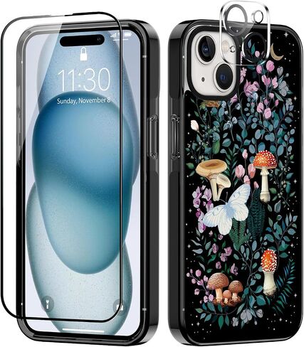 Designed for iPhone 15 Case Green Tropical Palm Leaves Protective Phone Case Cover 6.1" Screen Protector + Camera Lens Protector【2X Military Grade Drop Tested / 6.6ft Drop Protection】 in Saudi Arabia