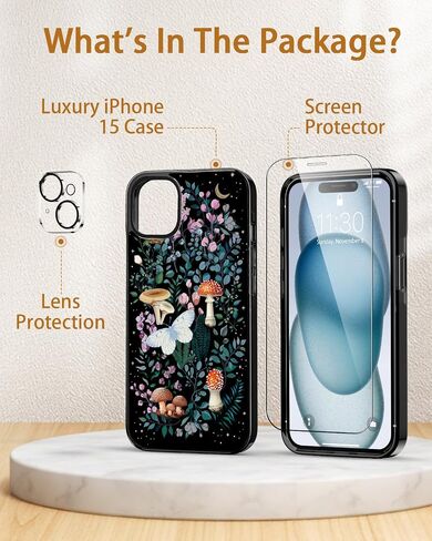 Designed for iPhone 15 Case Green Tropical Palm Leaves Protective Phone Case Cover 6.1" Screen Protector + Camera Lens Protector【2X Military Grade Drop Tested / 6.6ft Drop Protection】 in Saudi Arabia