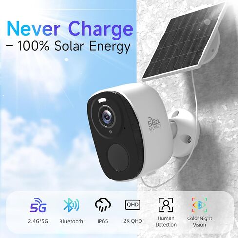 5G/2.4G Solar Security Cameras Wireless Outdoor, 2K Battery Camera w/Solar Panel,Siren Alarm,Color Night Vision, 2-Way Talk,Waterproof, Works/Alexa,No Monthly Fee,Wifi Camera for Outdoor Surveillance in Saudi Arabia