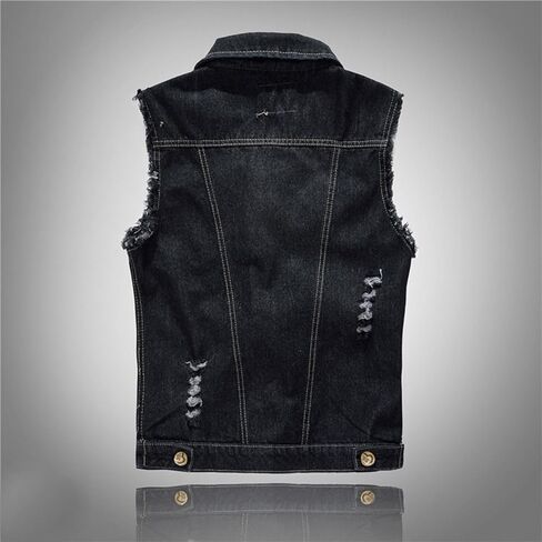 Denim Vest Men Casual Lapel Button Down Ripped Jean Vest Lightweight Vintage Distressed Sleeveless Jean Jacket Outerwear in Saudi Arabia