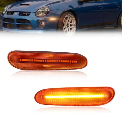 Front Side Marker Light Compatible with Dodge Neon 2000 2001 2002 2003 2004 2005, [DOT] [Waterproof] Amber LED Sidemarker Lamp, 1 Pair, Smoked Lens in Kuwait