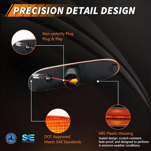 Front Side Marker Light Compatible with Dodge Neon 2000 2001 2002 2003 2004 2005, [DOT] [Waterproof] Amber LED Sidemarker Lamp, 1 Pair, Smoked Lens in Kuwait