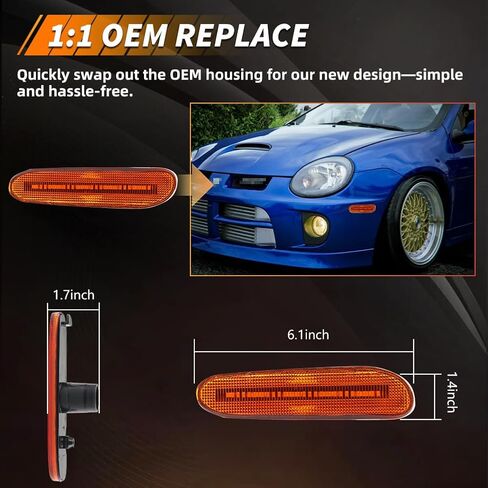 Front Side Marker Light Compatible with Dodge Neon 2000 2001 2002 2003 2004 2005, [DOT] [Waterproof] Amber LED Sidemarker Lamp, 1 Pair, Smoked Lens in Kuwait
