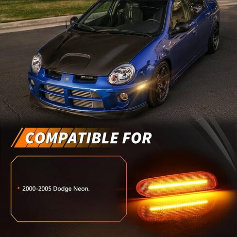 Front Side Marker Light Compatible with Dodge Neon 2000 2001 2002 2003 2004 2005, [DOT] [Waterproof] Amber LED Sidemarker Lamp, 1 Pair, Smoked Lens in Kuwait