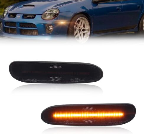 Front Side Marker Light Compatible with Dodge Neon 2000 2001 2002 2003 2004 2005, [DOT] [Waterproof] Amber LED Sidemarker Lamp, 1 Pair, Smoked Lens in Kuwait