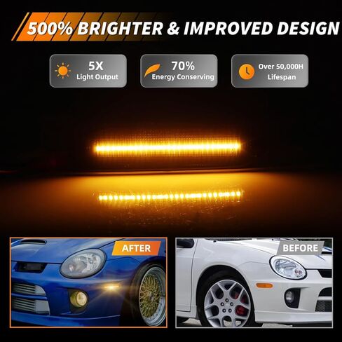 Front Side Marker Light Compatible with Dodge Neon 2000 2001 2002 2003 2004 2005, [DOT] [Waterproof] Amber LED Sidemarker Lamp, 1 Pair, Smoked Lens in Kuwait
