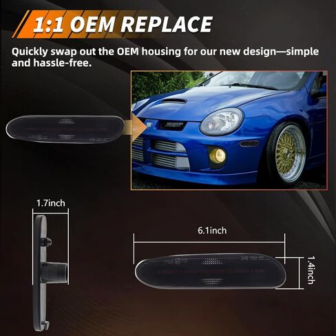 Front Side Marker Light Compatible with Dodge Neon 2000 2001 2002 2003 2004 2005, [DOT] [Waterproof] Amber LED Sidemarker Lamp, 1 Pair, Smoked Lens in Kuwait