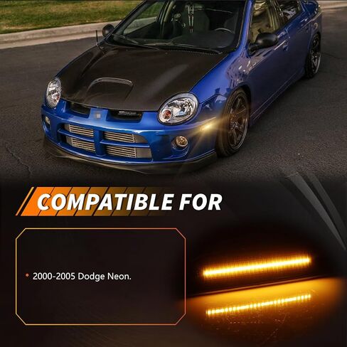 Front Side Marker Light Compatible with Dodge Neon 2000 2001 2002 2003 2004 2005, [DOT] [Waterproof] Amber LED Sidemarker Lamp, 1 Pair, Smoked Lens in Kuwait