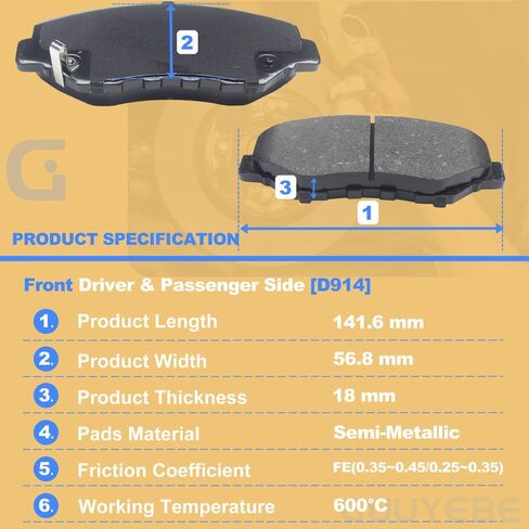 4 PCS Ceramic Brake Pads مجموعة أمامية ، لـ Honda 2003-2017 Accord Ex LX SE 2012-2021 Civic 2002-2016 CRV SI CRZ Pilot Element Fit CR-V CR-Z ، لـ Acura 2013-2015 ILX ، P-914 ، D914 in Saudi Arabia