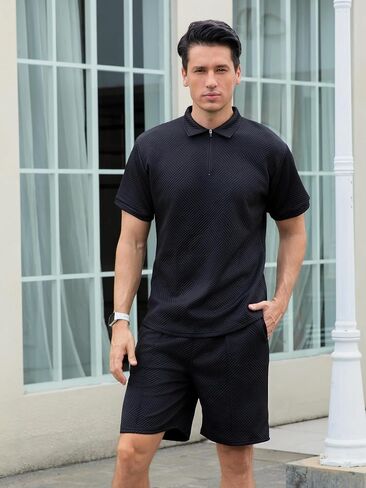 Men's Short Sets Outfits 2 Piece Fashion Summer Clothing Men 1/4 Zip Golf Polo Shirt Men's Casual Sportswear in Saudi Arabia