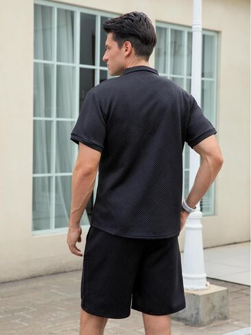 Men's Short Sets Outfits 2 Piece Fashion Summer Clothing Men 1/4 Zip Golf Polo Shirt Men's Casual Sportswear in Saudi Arabia
