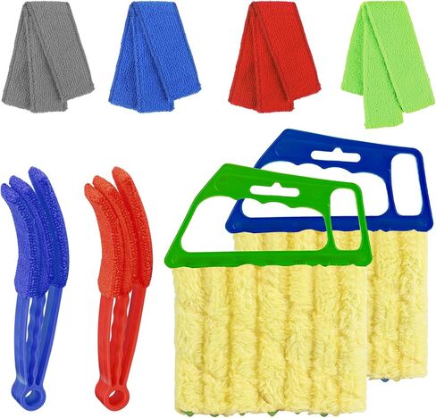 4pcs Window Venetian Blind Cleaner Duster Tool,Blind Duster for Cleaning,Microfiber 7Finger Duster Brush Dusting Cleaner Tool ，for Window Shutters Air Conditioner,with 4 Cloth Cover(Blue/Green) in Saudi Arabia