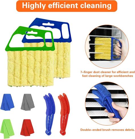 4pcs Window Venetian Blind Cleaner Duster Tool,Blind Duster for Cleaning,Microfiber 7Finger Duster Brush Dusting Cleaner Tool ，for Window Shutters Air Conditioner,with 4 Cloth Cover(Blue/Green) in Saudi Arabia