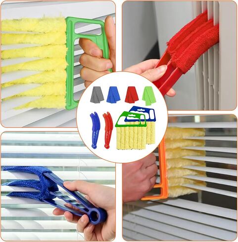 4pcs Window Venetian Blind Cleaner Duster Tool,Blind Duster for Cleaning,Microfiber 7Finger Duster Brush Dusting Cleaner Tool ，for Window Shutters Air Conditioner,with 4 Cloth Cover(Blue/Green) in Saudi Arabia