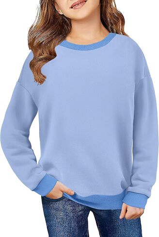 Arshiner Girls Crewneck Sweatshirt Tops Long Sleeve Pullover Tops إسقاط بلوزات كتف بلوك كتلة مضلعة لمدة 5-14 سنوات in Saudi Arabia