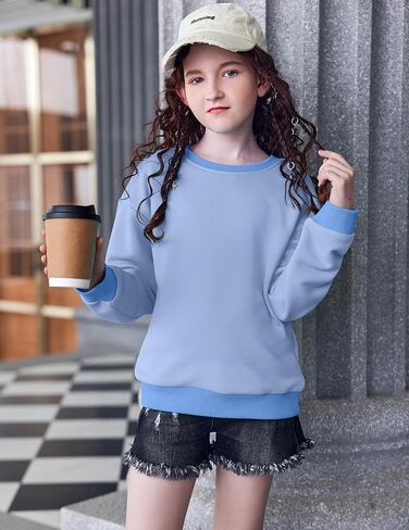 Arshiner Girls Crewneck Sweatshirt Tops Long Sleeve Pullover Tops إسقاط بلوزات كتف بلوك كتلة مضلعة لمدة 5-14 سنوات in Saudi Arabia