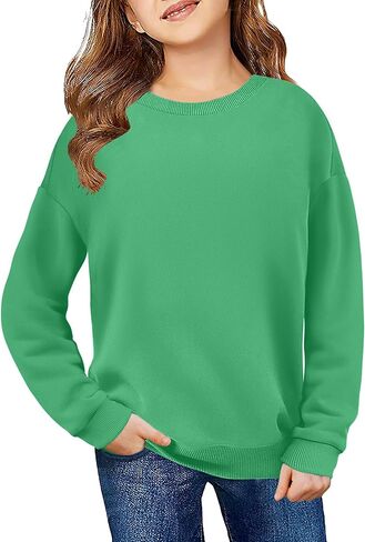 Arshiner Girls Crewneck Sweatshirt Long Sleeve Pullover Tops Drop Shoulder Sweatshirts Color Block Ribbed Trim for 5-14 Years in Kuwait